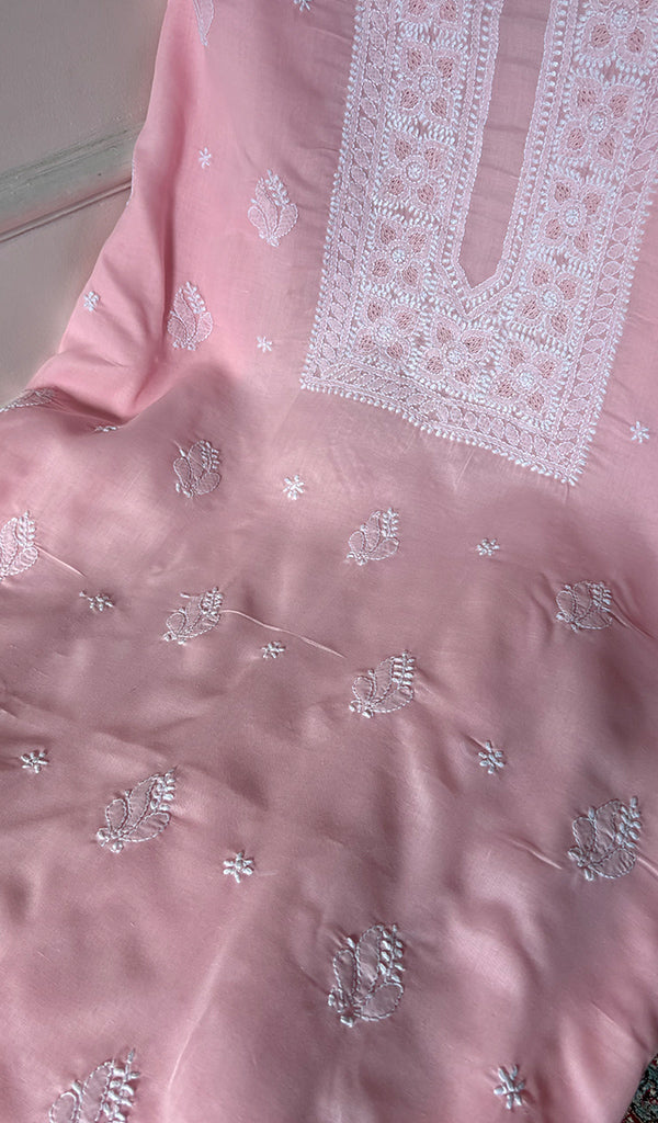 Women's Lakhnavi Handcrafted Cotton Unstitched Chikankari Suit Material - HONC0374488