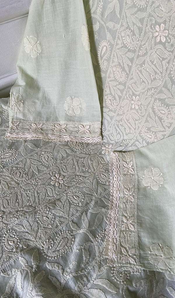 Women's Lakhnavi Handcrafted Cotton Chikankari Semi Stitched Kurti Fabric - HONC0348845