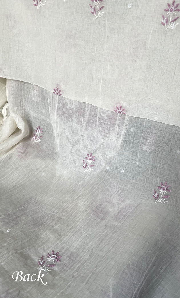 Women's Lakhnavi Handcrafted Unstitched Mul Chanderi Kurta And Dupatta Set - HONC0319478