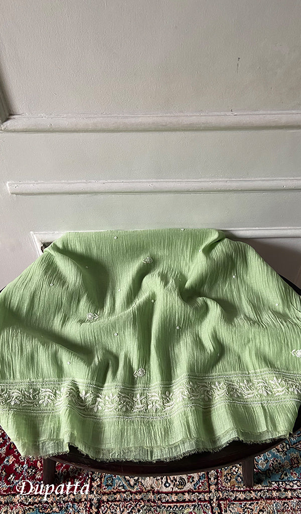 Women's Lakhnavi Handcrafted Mul Chanderi Semi - Stitched Kurta And Dupatta Set - HONC0348596