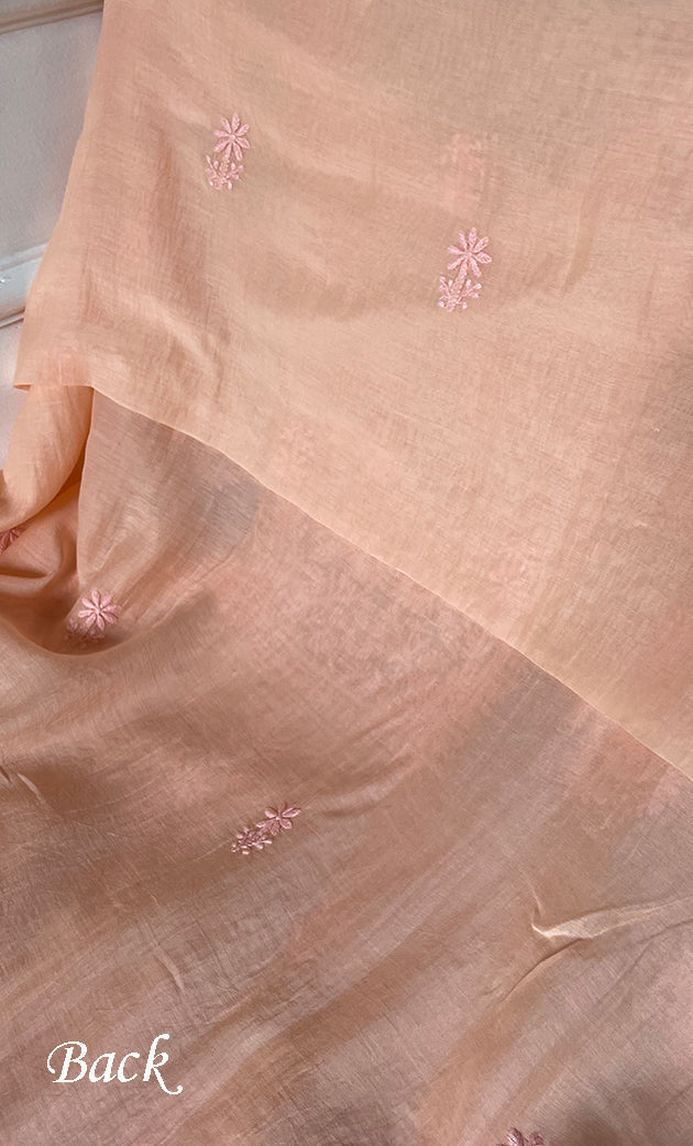 Women's Lakhnavi Handcrafted Unstitched  Mul Chanderi Chikankari Full Suit Material - HONC0301699