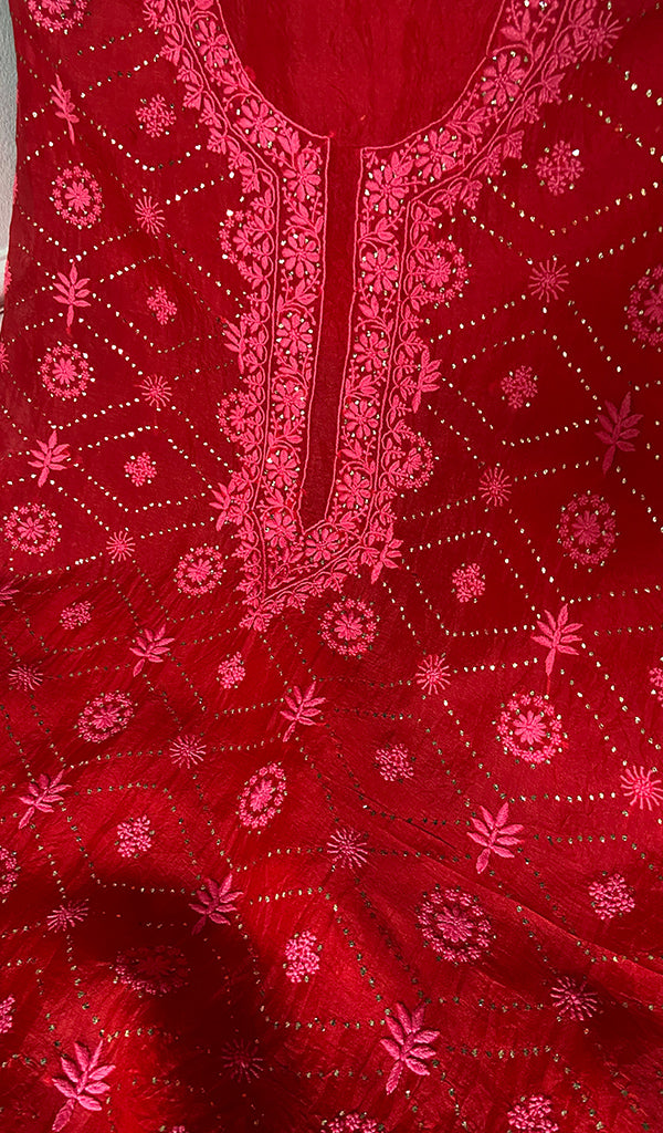 Rubi Women's Lakhnavi Handcrafted Pure Organza Chikankari Unstitched Kurta And Dupatta Set- HONC0351784