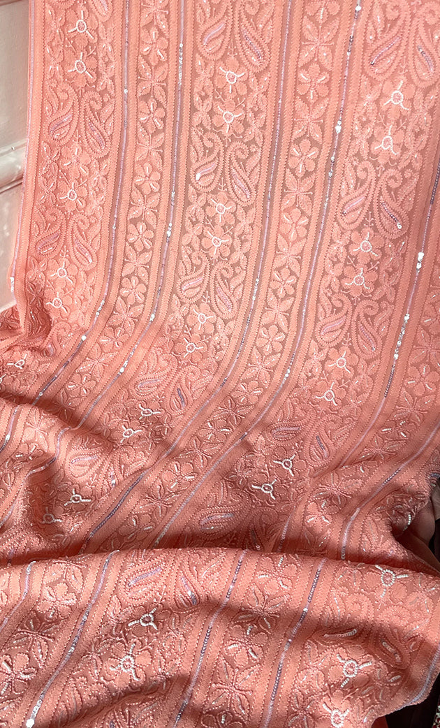 Women's Lakhnavi Handcrafted Viscose Georgette Chikankari Full Suit Material - HONC0299909