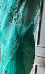 Load image into Gallery viewer, Amna Women&#39;s Lucknowi Handcrafted Pure Organza Silk Chikankari Saree - HONC0TI10500
