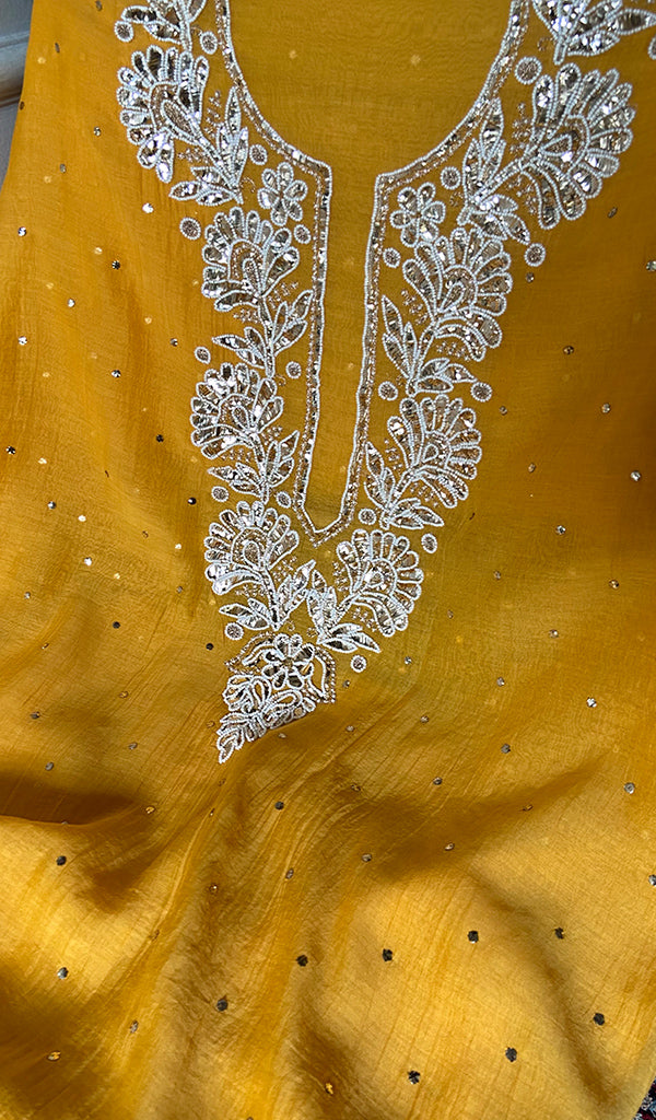 Nyla Women's Lakhnavi Handcrafted Mul Chanderi Unstitched Chikankari Full Suit Material - HONC0353146