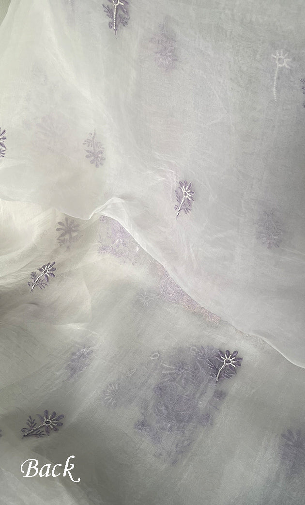 Mehnaj Women's Lakhnavi Handcrafted Pure Organza Chikankari Unstitched Kurta And Dupatta Set- HONC0316112