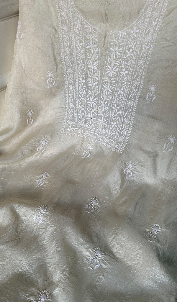 Women's Lakhnavi Handcrafted Tussar Silk Chikankari Kurta And Dupatta Set - HONC0262816