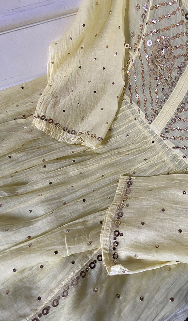 Women's Lakhnavi Handcrafted Mul Chanderi Semi - Stitchd Kurta And Dupatta Set - HONC0355821