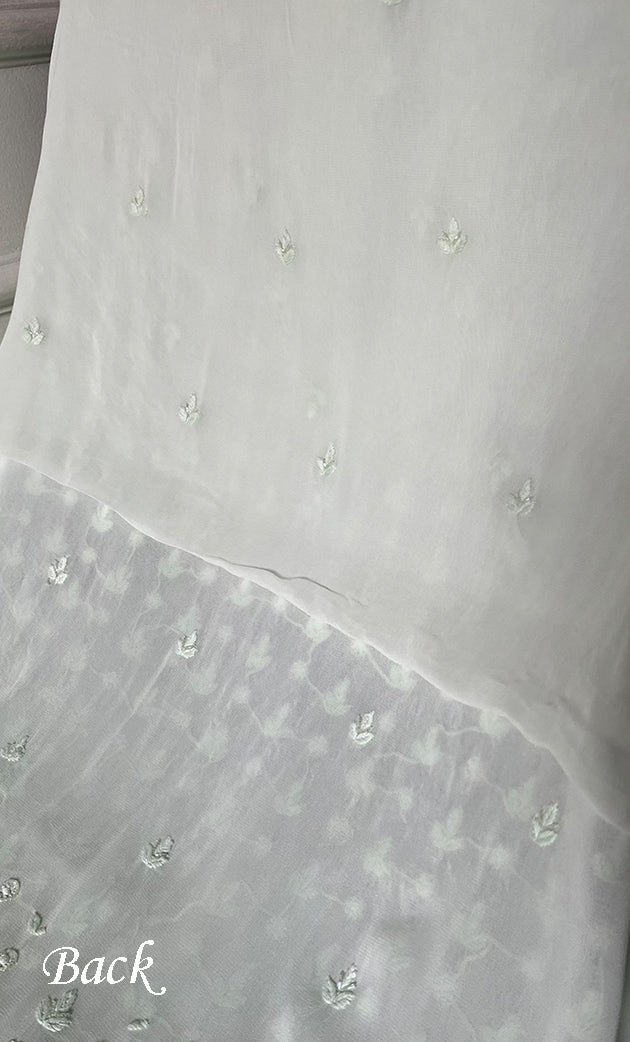 Lucknowi Handcrafted Viscose Georgette Chikankari Unstitched Men's Kurta Fabric - HONC0307166