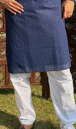 Load image into Gallery viewer, Men&#39;s Faux-Georgette Hakoba Kurta - HONC0261827
