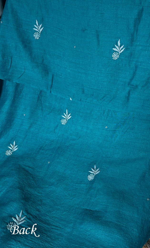 Women's Lakhnavi Handcrafted Munga Silk Chikankari Kurta And Dupatta Set- HONC0279953