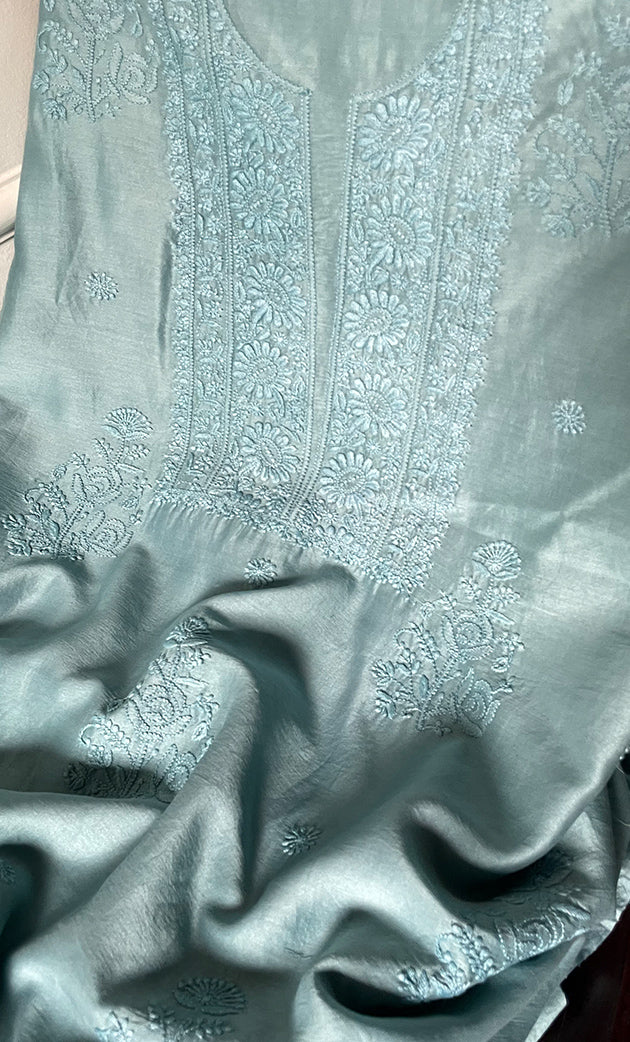 Women's Lucknowi Handcrafted Chanderi Silk Chikankari Full Suit Material - HONC0322712
