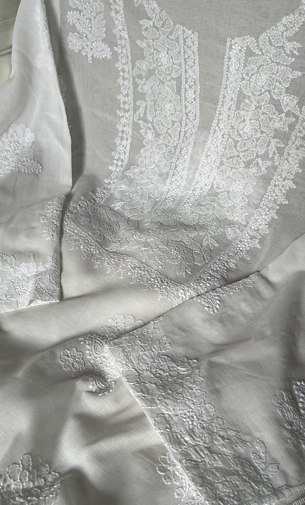 Women's Lakhnavi Handcrafted Unstitched Cotton Chikankari Kurta Dupatta Set - HONC0231301
