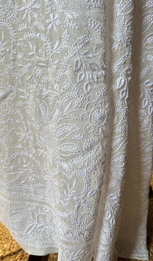 Women's Lakhnavi Handcrafted Pure Silk Georgette Chikankari - HONC0270533