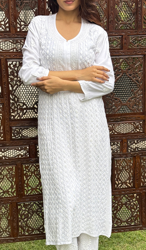 Hinaya Women's Lakhnavi Handcrafted Rayon Chikankari Kurti - HONC0153613