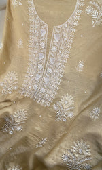 Load image into Gallery viewer, Women's Lakhnavi Handcrafted Mul Chanderi Unstitched Chikankari Full Suit Material - HONC0328321