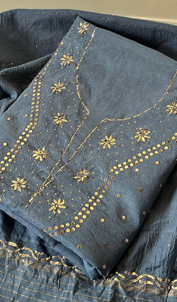 Women's Lakhnavi Handcrafted Mul Chanderi Unstitched Kurta And Dupatta Set - HONC0289412