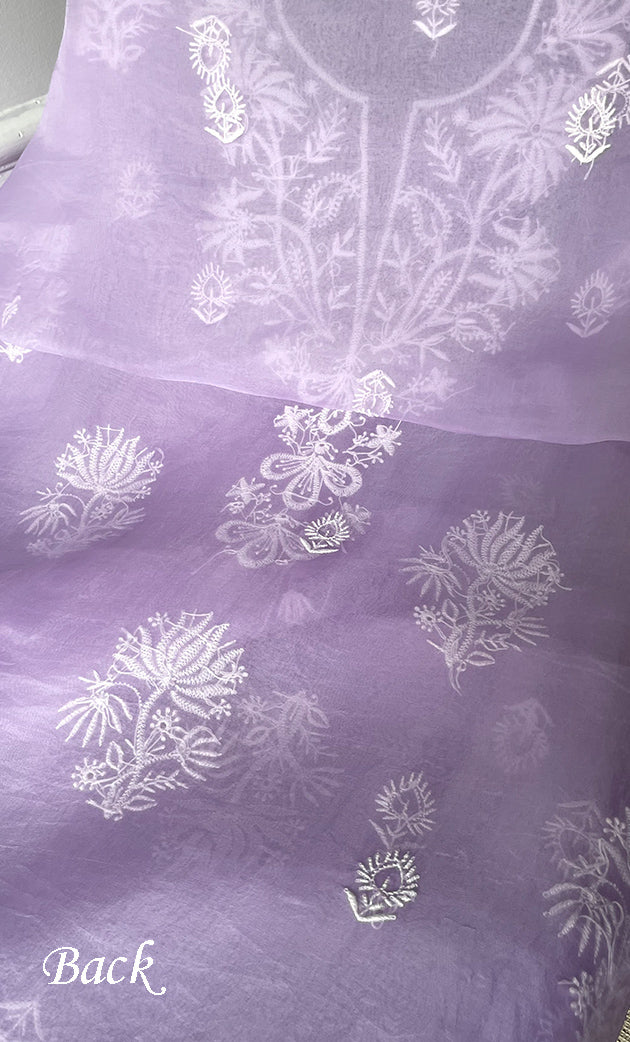 Women's Lakhnavi Handcrafted Pure Organza Chikankari Unstitched Kurta And Dupatta Set- HONC0314175