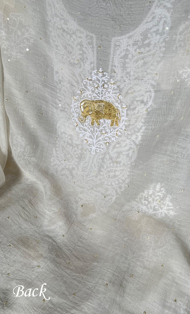 Women's Lakhnavi Handcrafted Mul Chanderi Unstitched Kurta And Dupatta Set - HONC0310889