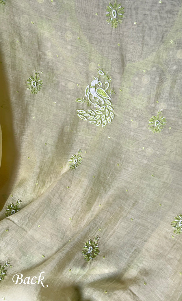 Women's Lakhnavi Handcrafted Mul Chanderi Unstitched Kurta And Dupatta Set - HONC0302266