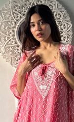 Load image into Gallery viewer, Rabia Women&#39;s Lucknowi Handcrafted Mul chanderi Chikankari Kaftan - HONC0313260
