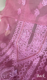 Load image into Gallery viewer, Women's Lakhnavi Handcrafted Pure Organza Chikankari Unstitched Kurta And Dupatta Set- HONC0324982