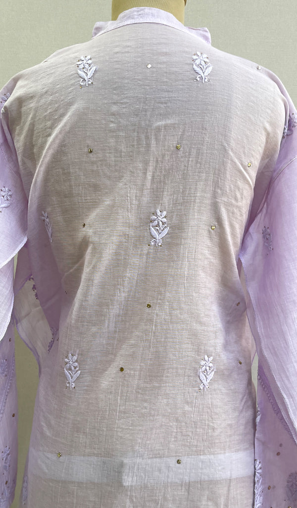 Siya Women's Lakhnavi Handcrafted Mul Chanderi Chikankari Semi - Stitched Kurta Palazo Set - HONC0193586
