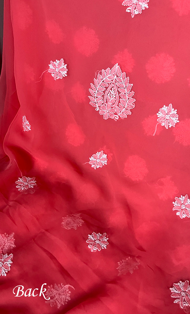 Women's Lakhnavi Handcrafted Unstitched Faux-Georgette Chikankari Suit Material - HONC0311929