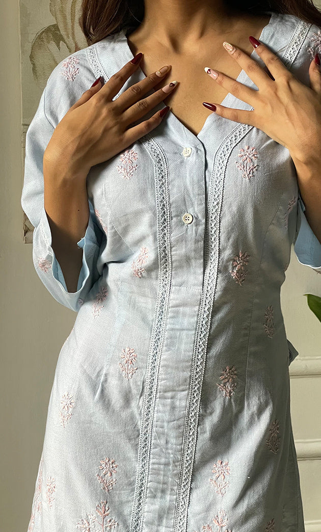 Women's Lucknowi Handcrafted Cotton Chikankari Long Dress - HONC0309337