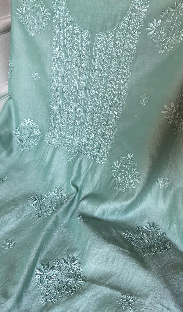 Women's Lakhnavi Handcrafted Chanderi Silk Unstitched Chikankari Full Suit - HONC0350715