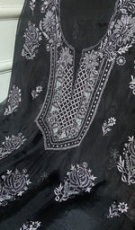 Load image into Gallery viewer, Women's Lakhnavi Handcrafted Pure Organza Chikankari Unstitched Kurta And Dupatta Set- HONC0329215