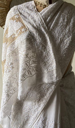 Load image into Gallery viewer, Women's Lakhnavi Handcrafted Pure Silk Georgette Chikankari Saree- HONC0178854