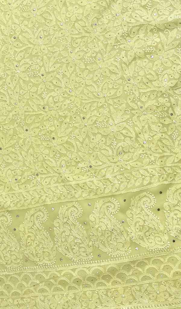 Women's Lakhnavi Handcrafted Viscose Georgette Chikankari Unstitched Kurti Fabric - HONC0206907