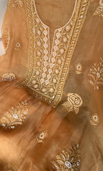 Load image into Gallery viewer, Women's Lakhnavi Handcrafted Pure Organza Chikankari Unstitched Kurta And Dupatta Set- HONC0311700
