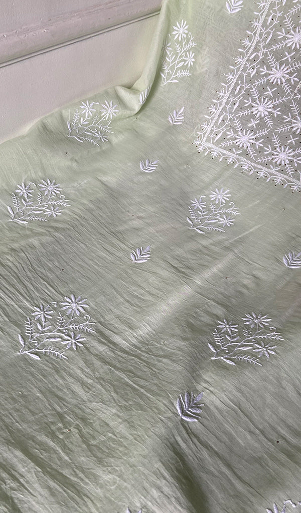 Women's Lakhnavi Handcrafted Mul Chanderi Unstitched Chikankari Full Suit - HONC0367574