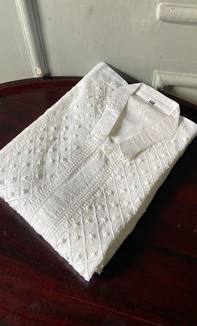 Men's Lucknowi Handcrafted Cotton Chikankari Kurta - HONC0295480