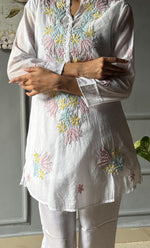 Load image into Gallery viewer, Women's Lakhnavi Handcrafted Mul Chanderi  Chikankari Top - HONC0305258