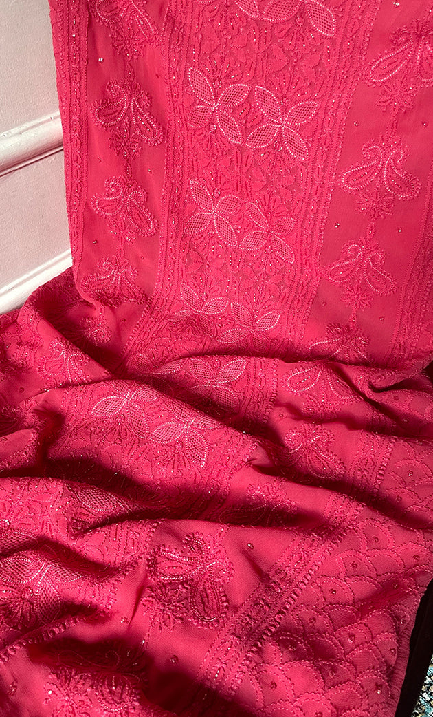 Women's Lakhnavi Handcrafted Viscose Georgette Chikankari Full Suit Material - HONC0299911