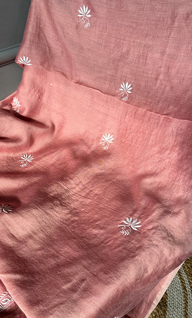 Women's Lakhnavi Handcrafted Munga Silk Chikankari Kurta And Dupatta Set- HONC0278877