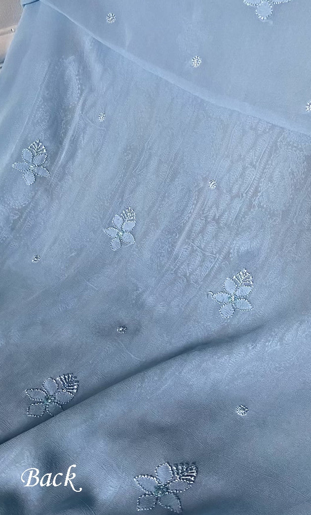 Women's Lakhnavi Handcrafted Viscose Georgette Chikankari Full Suit Material - HONC0277019
