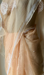 Load image into Gallery viewer, Women&#39;s Lucknowi Handcrafted Pure Organza Silk Chikankari Saree - HONC0280965
