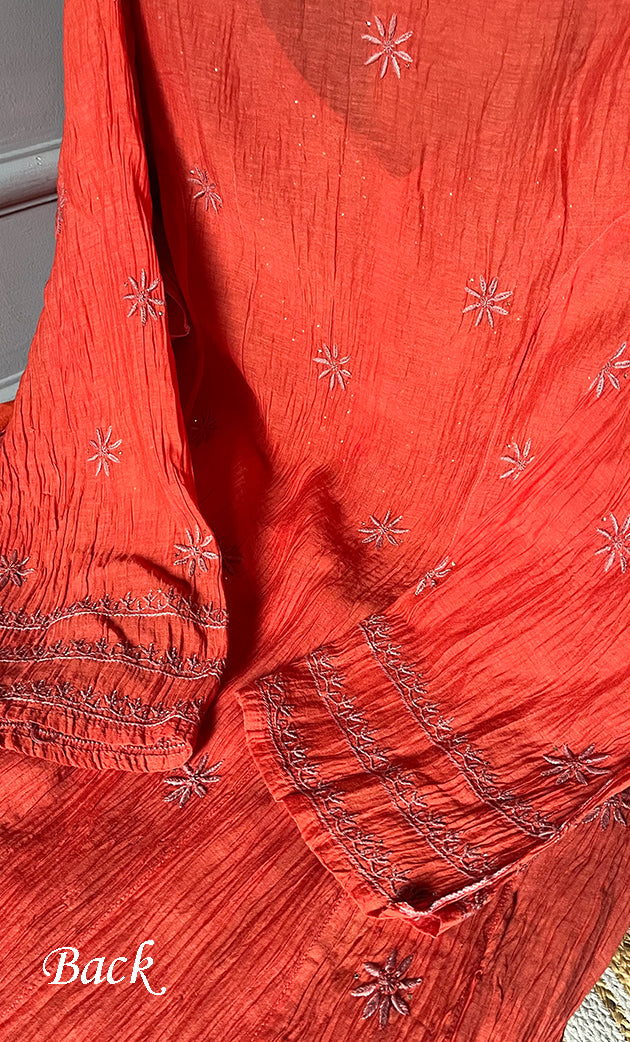 Women's Lakhnavi Handcrafted Mul Chanderi Semi - Stitched Anarkali And Dupatta Set - HONC0282402