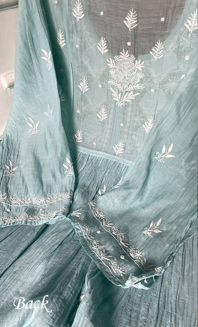 Women's Lakhnavi Handcrafted Mul Chanderi Semi - stitched Chikankari Full Suit Material - HONC0323621