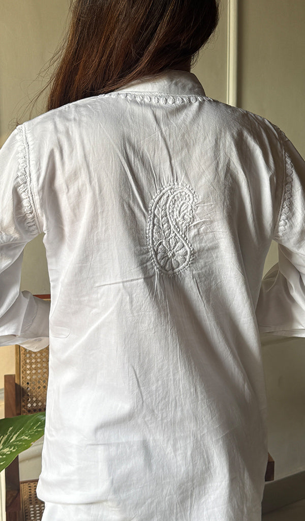 Women's Lakhnavi Handcrafted Cotton Chikankari Kurta And Pant Set - HONC0295962