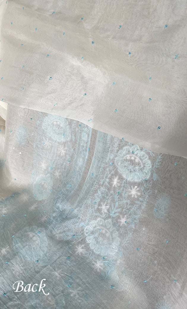 Women's Lakhnavi Handcrafted Pure Organza Chikankari Unstitched Kurta And Dupatta Set- HONC0321293