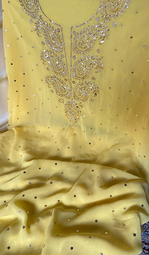 Hunar Women's Lucknowi Handcrafted Viscose Georgette Unstitched Chikankari Suit