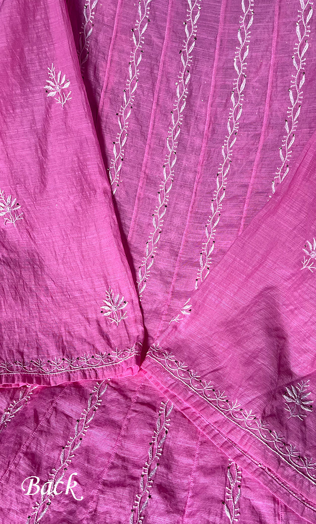 Women's Lakhnavi Handcrafted Linen Cotton Semi -Stitched Anarkali And Dupatta Set - HONC0273157
