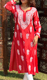 Load image into Gallery viewer, Red Lucknowi Chikankari kurtas
