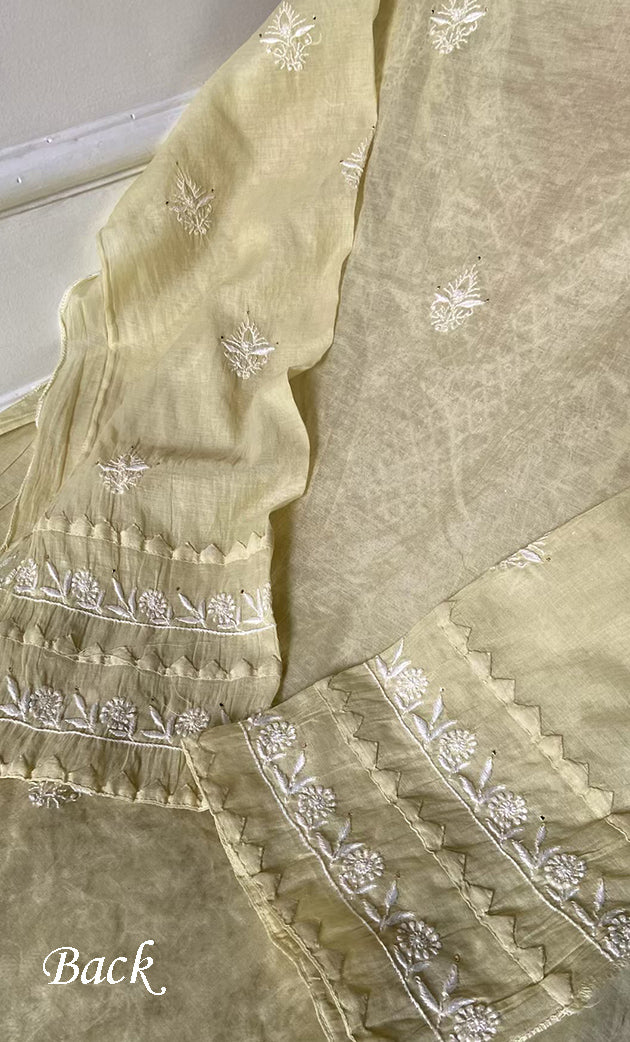 Women's Lakhnavi Handcrafted Mul Chanderi Semi - stitched Kurta And Dupatta Set- HONC0305144