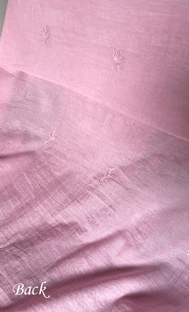 Women's Lakhnavi Handcrafted Mul Chanderi Unstitched Chikankari Full Suit Material - HONC0314659